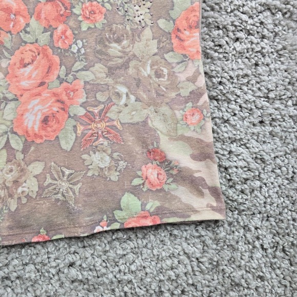 One World Shirt Womens Medium Floral Roses Embellished V-Neck Y2K READ - Picture 2 of 10